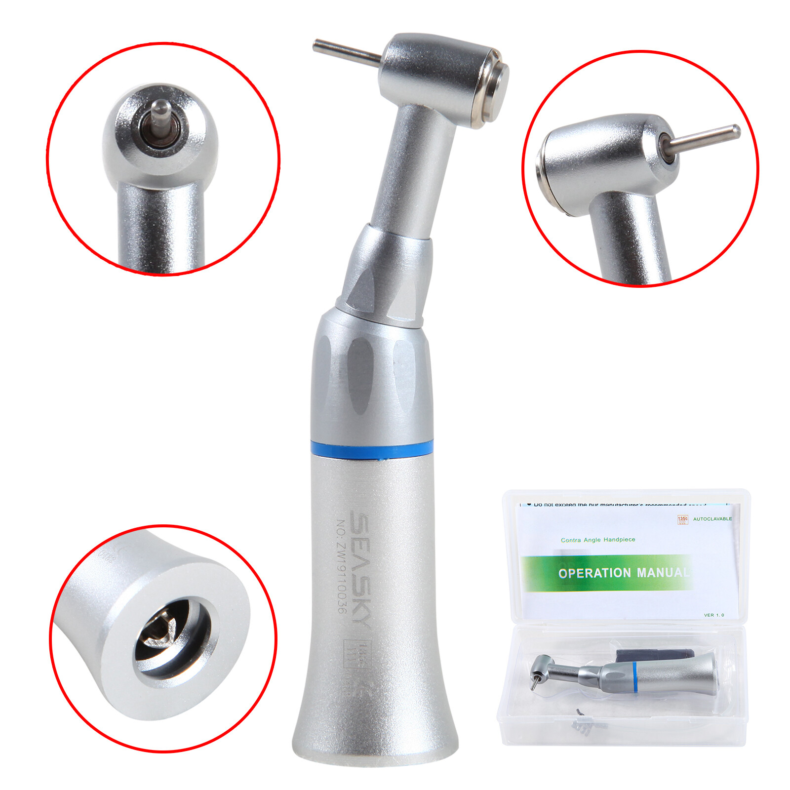 NSK Style Dental Low Speed Handpiece 1:1 Direct Drive Push Contra Angle 1.6mm