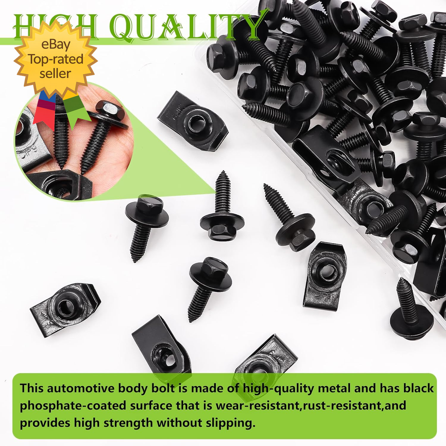 50PCS 1/4 U-Nut Clips & Hex Head Automotive Body Fender Bolts Kit For Most Cars