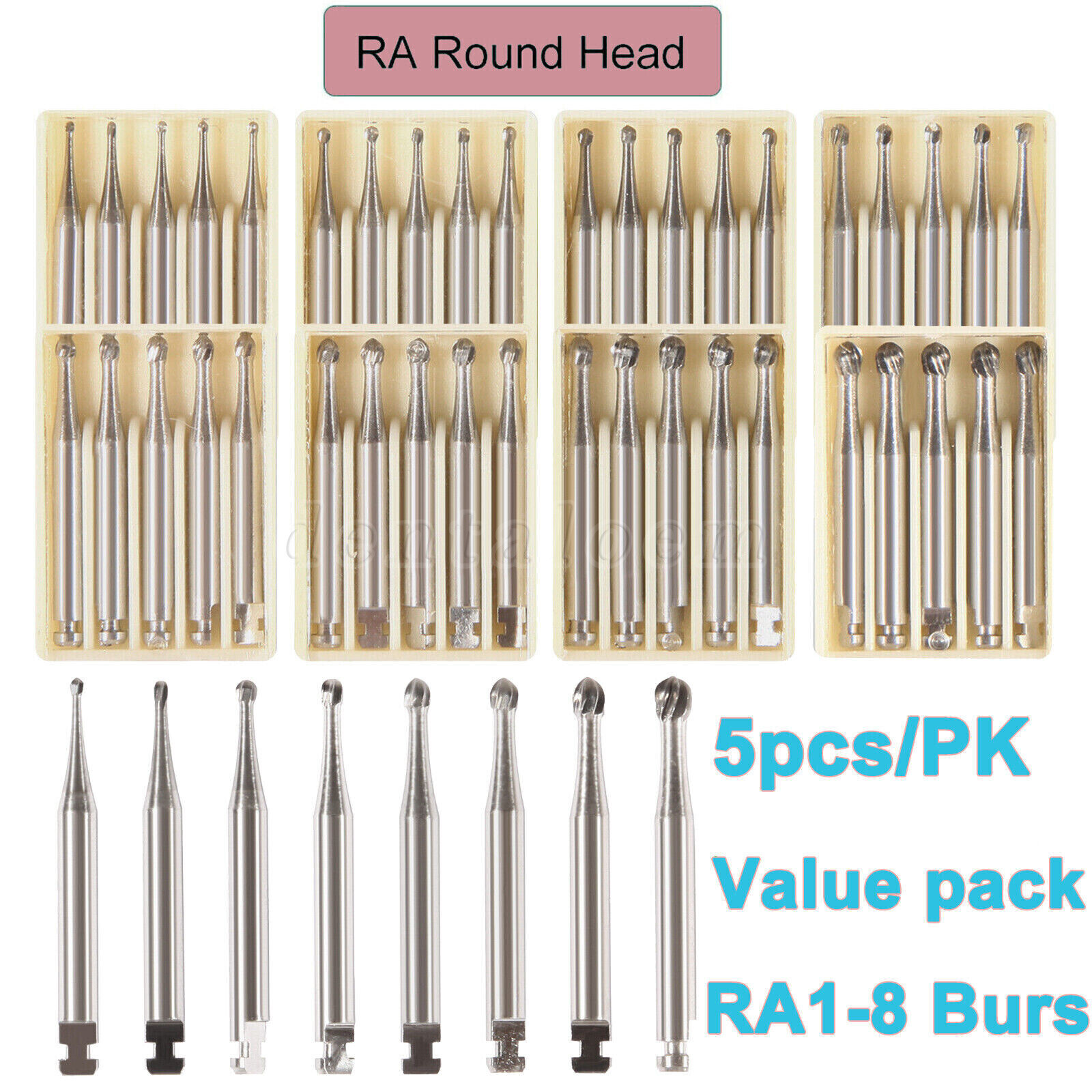 1-10* 8 Types Dental Round Carbide Bur for Slow Speed Latch Type RA 1# – 8# Burs
