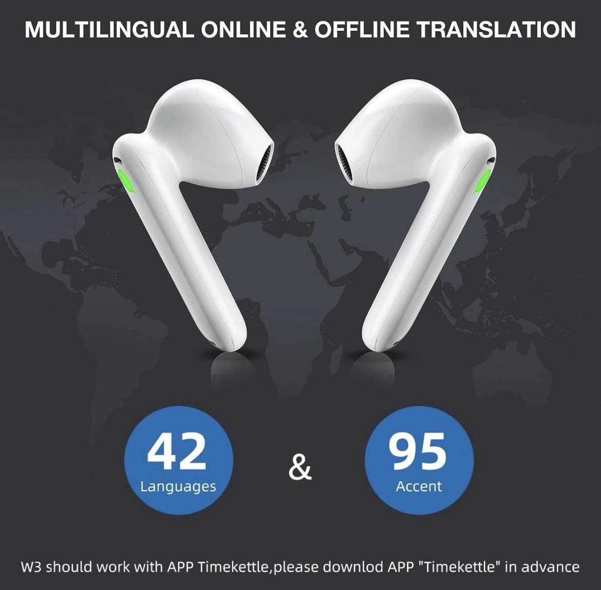 Timekettle WT2 Edge W3 Ai Translator Earbuds White 40 online 8 offline Fish Card