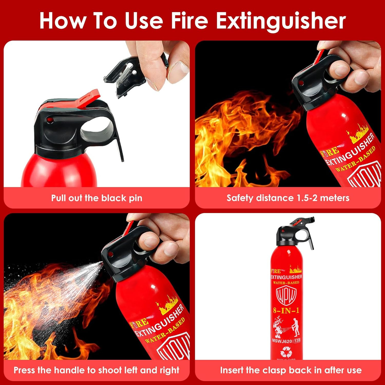 Large Upgraded 8-In-1 Fire Extinguisher for Home (2 Pack 21Oz Each) with Wall Mo
