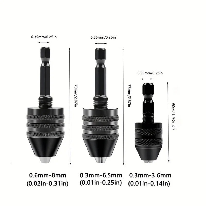 Mini Keyless Drill Chuck Adapter 1/4″ Hex Shank Quick Change Converter
