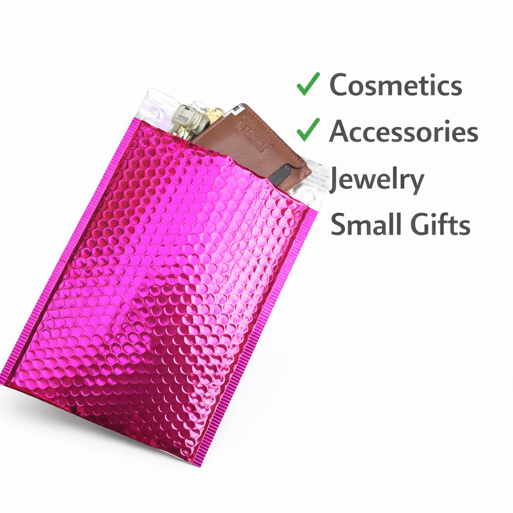 6.5×10 Metallic Hot Pink Poly Bubble Mailers Padded Self Seal Shipping Bulk