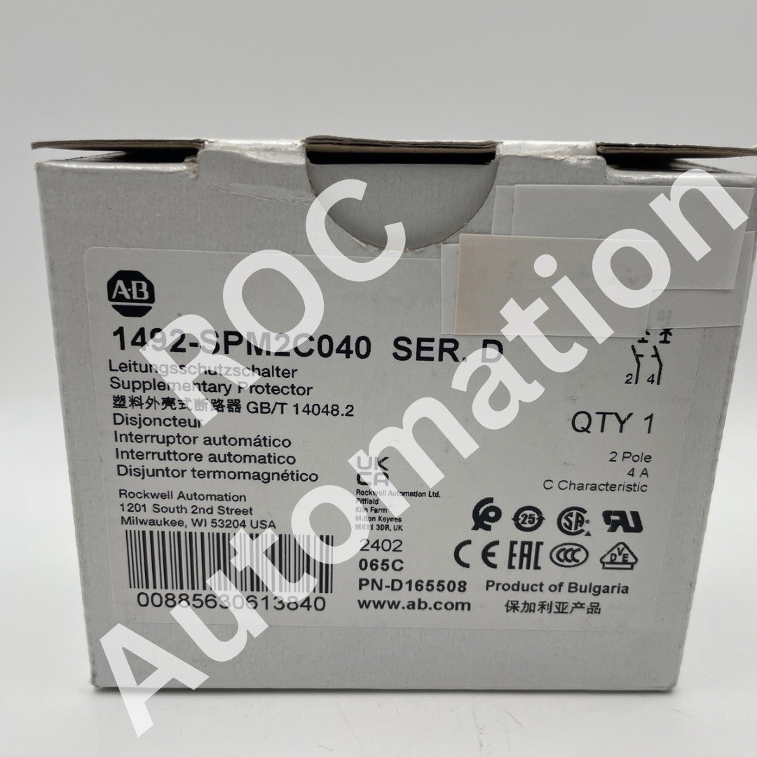 New Allen Bradley 1492-SPM2C040 Ser D 2P 4A 480/277V Circuit Breaker