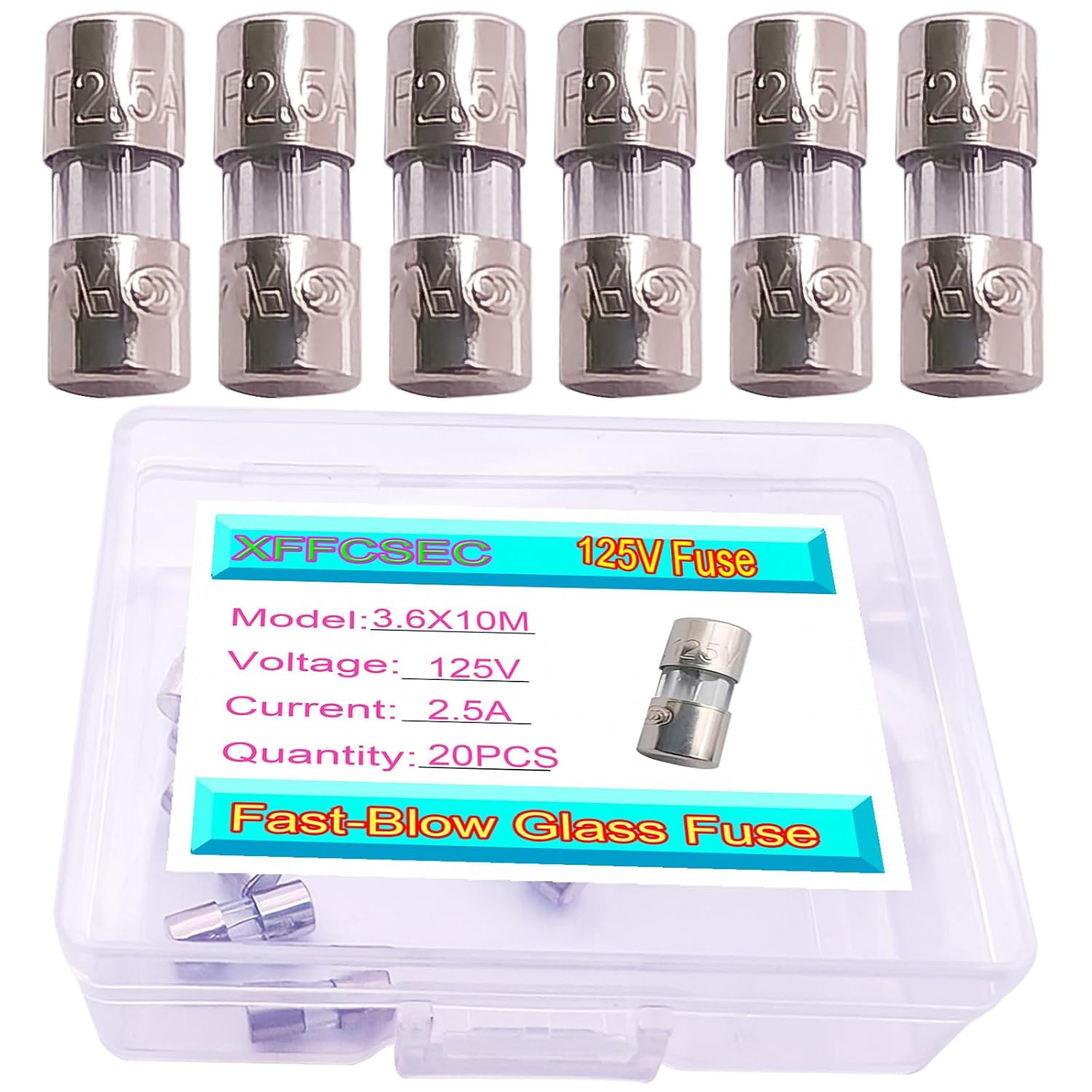 20PCS Mini Fuse 3.6×10 mm 2.5 A 2.5 amp 125 V 125 Volt 0.14×0.39 Inch F2.5AL125V
