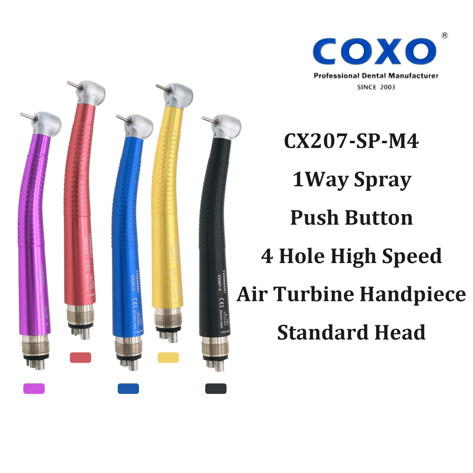 US COXO Dental CX207-C H14 High Speed Air Turbine Colorful Handpiece 4 Hole M4