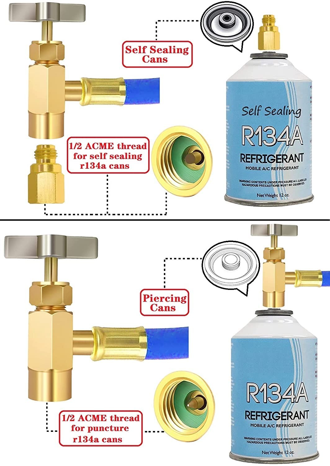 R134A Refrigerator Freon Recharge Hose Kit, AC 22.83 inches, Silver