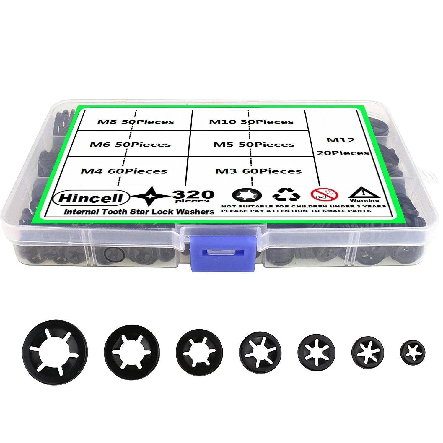 320 Pieces 7 Sizes Push Nuts Assortment,Internal 320 pieces 7 Sizes, Black