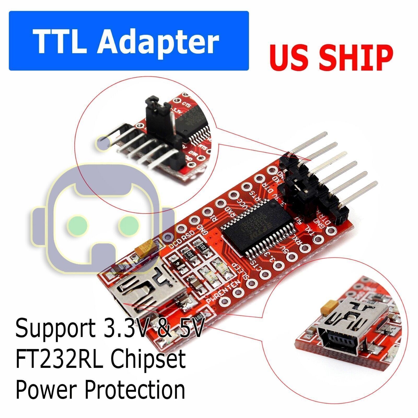 FT232RL FTDI USB 3.3V 5.5V to TTL Serial Adapter Module for Arduino Mini Ports