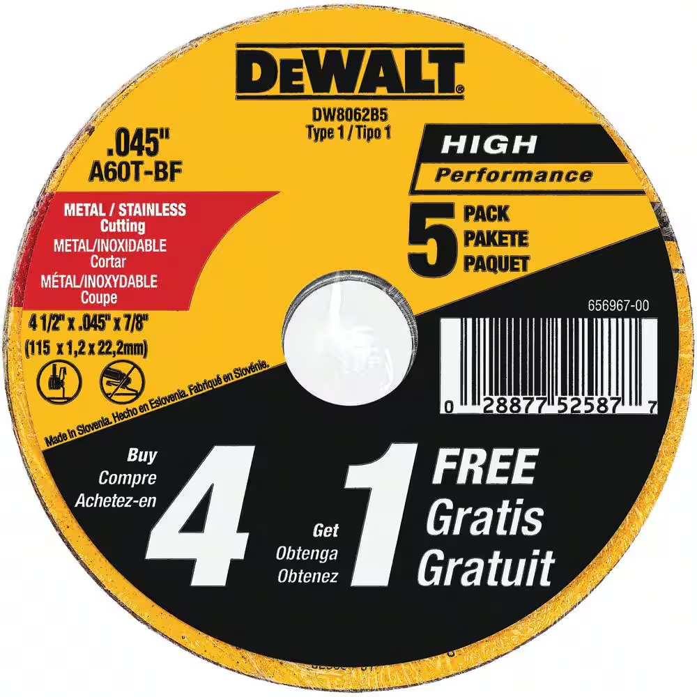 4-1/2 In. X 0.045 In. X 7/8 In. Metal and Stainless Cutting Wheel (5-Pack)