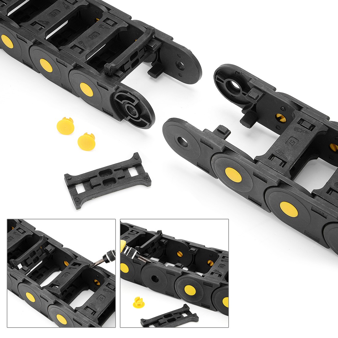 R55 25mm x 57mm Plastic Open Type Cable Wire Carrier Drag Chain 1M L Black