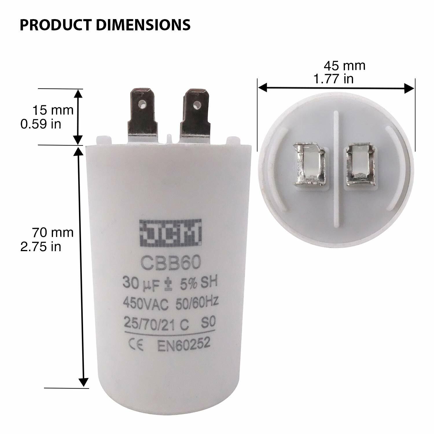 30UF 450VAC Motor Run Capacitor 450V AC CBB60 30 UF Round White 50/60HZ Cap