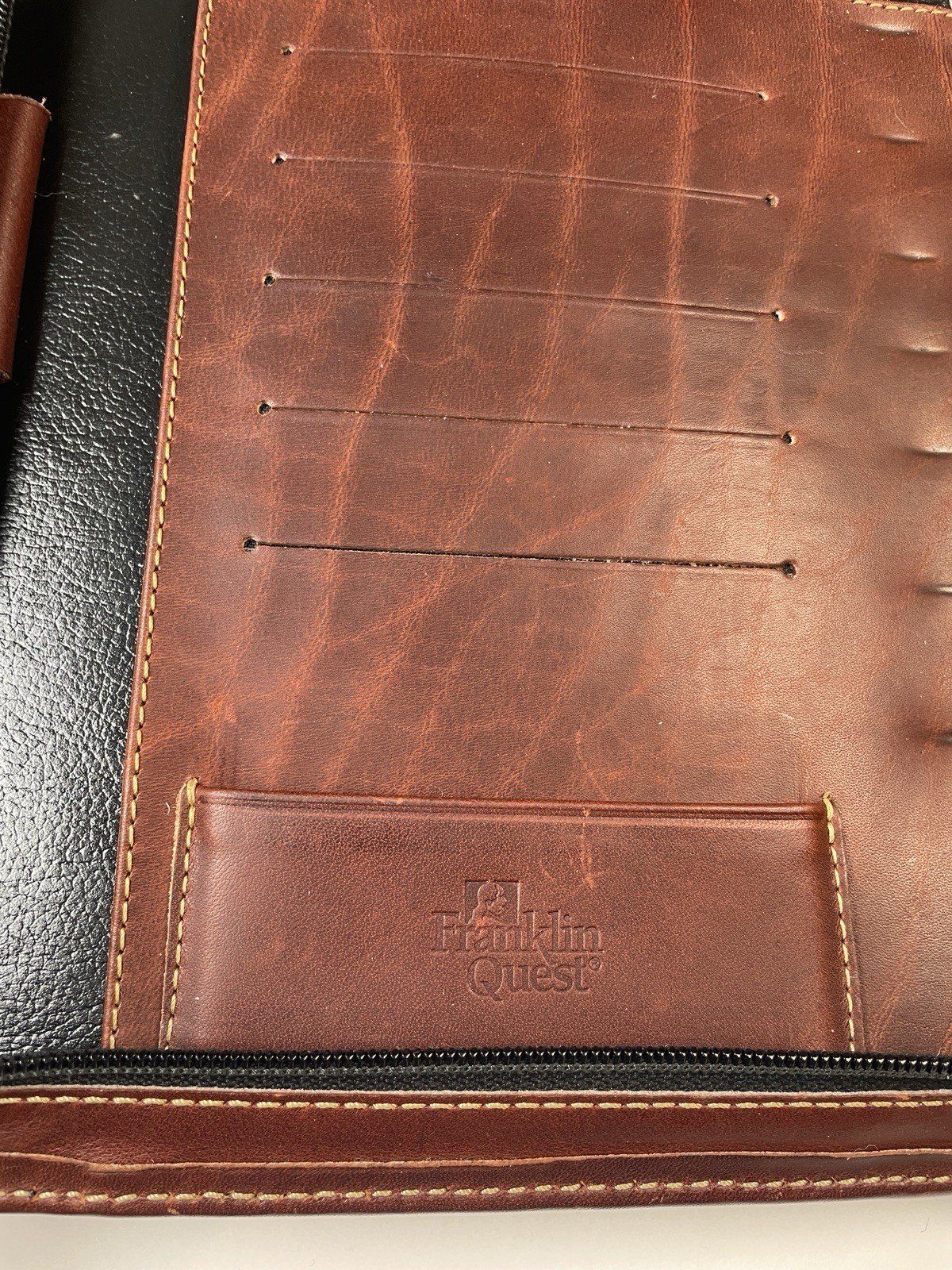VTG Franklin Quest Brown Dakota Leather 7-ring Zipper Planner w Dividers