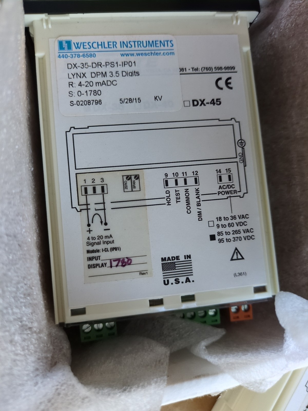 WESCHLER DX-35-DR-PS1-IP01 PANEL METER DX35DRPS1IP01 TEXMATE DX35 NEW