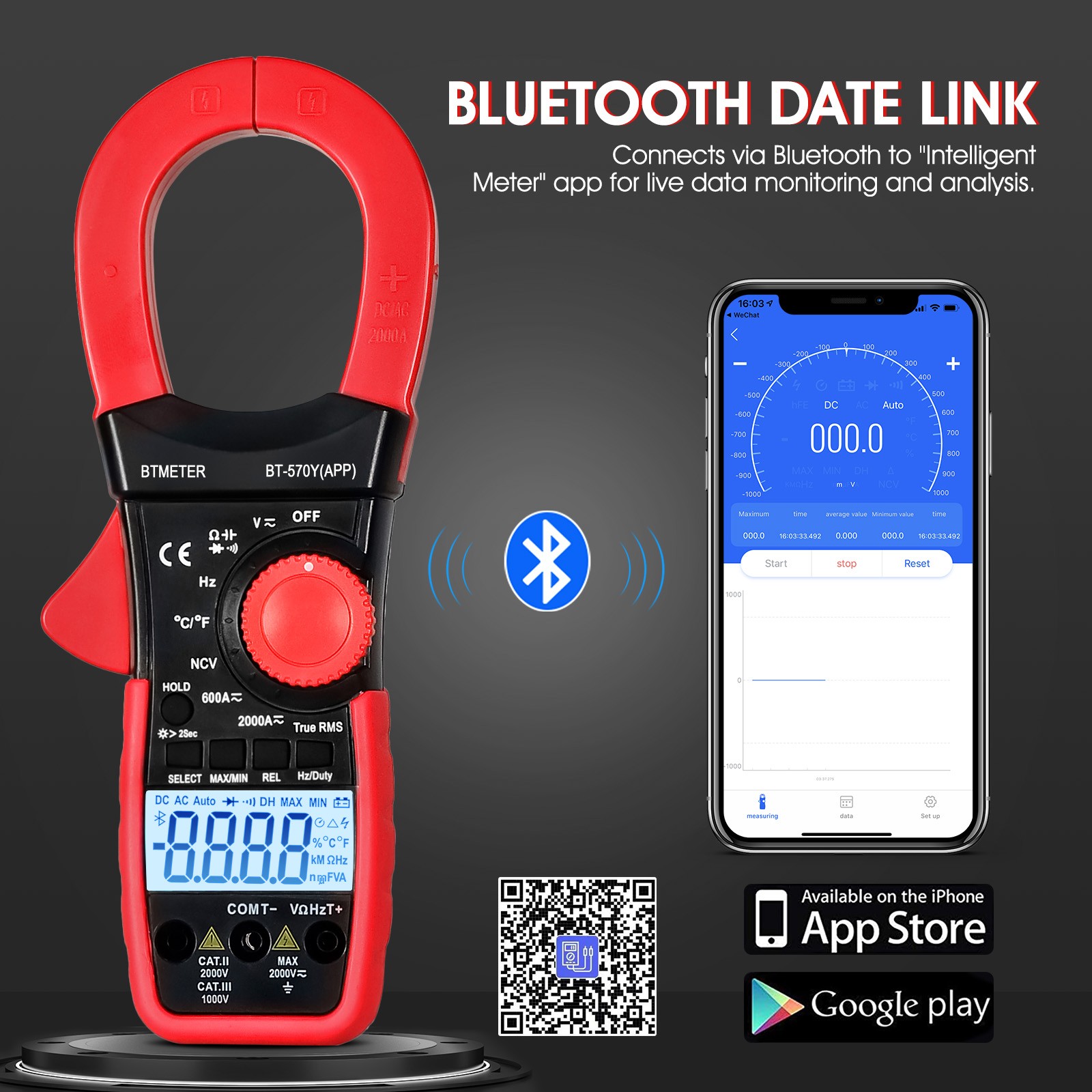 BTMETER AC/DC Auto Ranging Digital Clamp Meter 2000A Or Digital Multimeter 20A