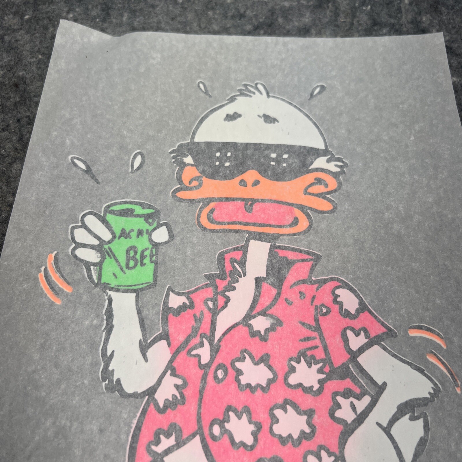 VTG Original 1980’s Neon Beer Party Duck Iron On Transfer ~12″ x 6.5″