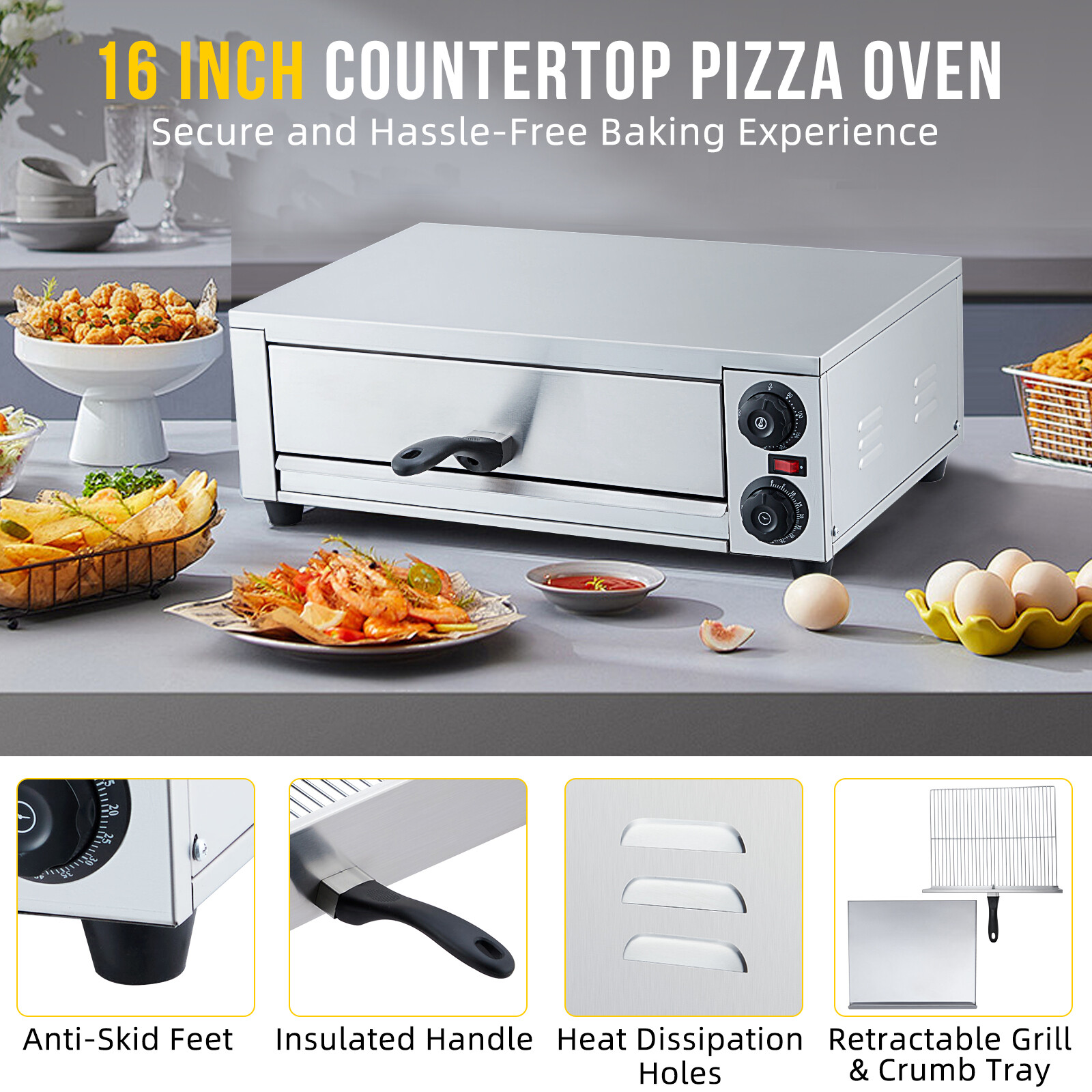 16 Inch Electric Pizza Oven Countertop Commercial Pizza Oven With Grilling Rack