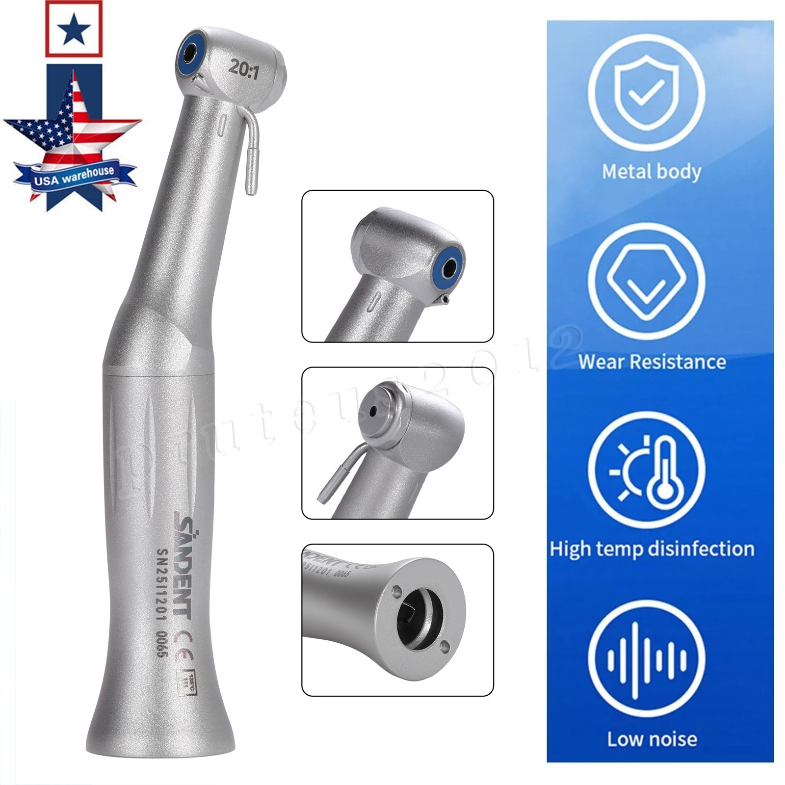 Dental Implant 20:1 Contra Angle Handpiece For All ISO E-Type Connector