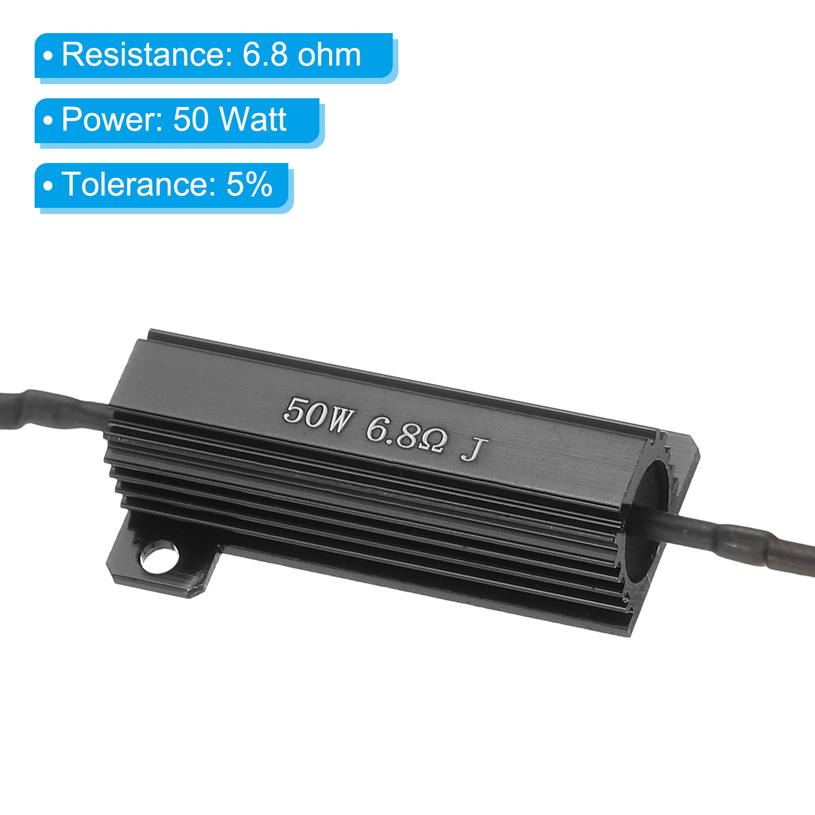 50W 6.8 Ohm Aluminum Shell Resistor, 2Pcs Housing Resistor with Clips, Black