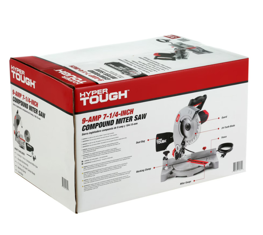 Hyper Tough 9 Amp 7-1/4 inch Corded Compound Miter Saw with Laser Guide, New