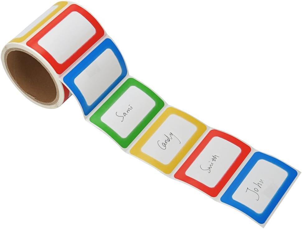Colorful Plain Name Tag Labels – 200 Stickers, 3.5 X 2.25 Inch, Colorful Borders