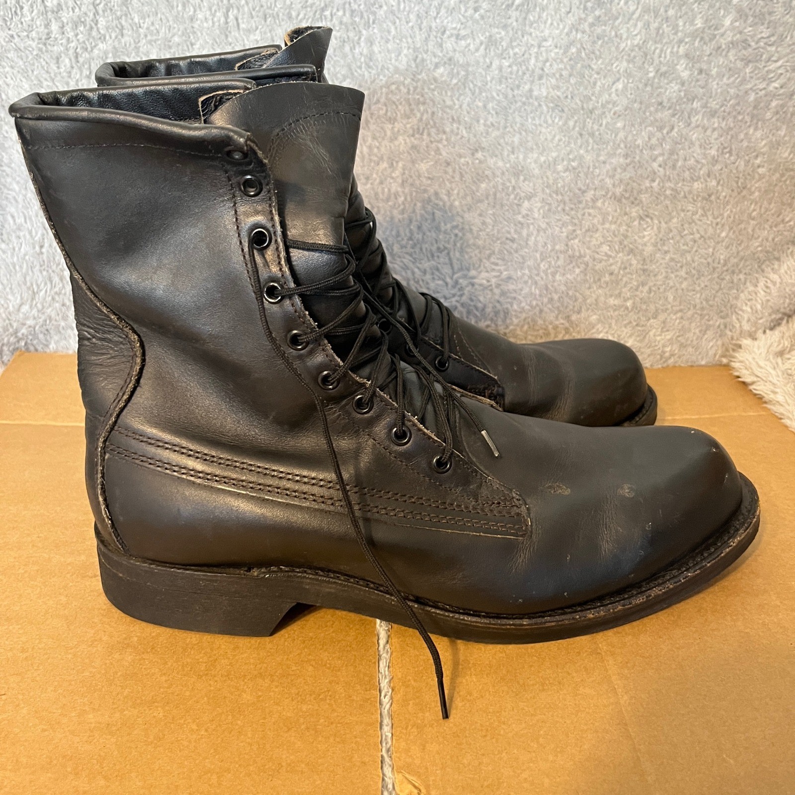 Vintage US Military Combat Boots Black Leather Lace Up 1987 Size 9.5 D