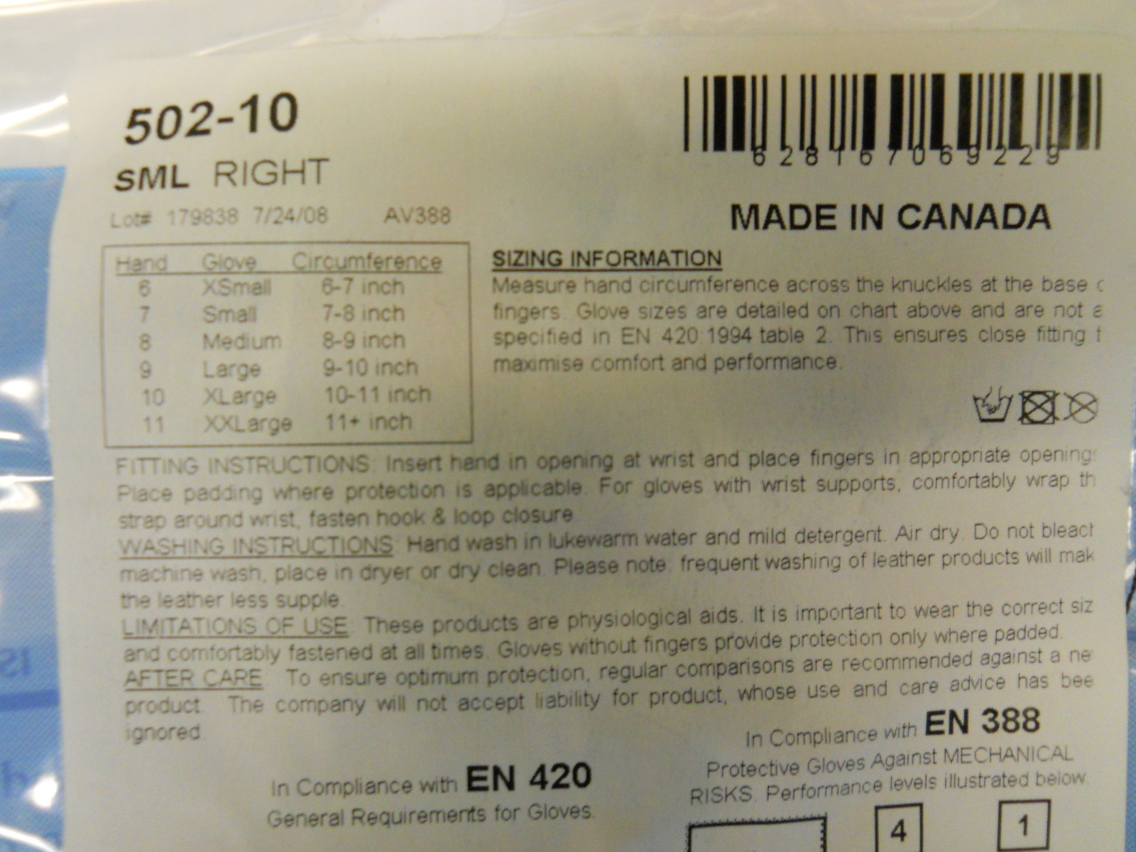 IMPACTO 502-10 PALM PROTECTIVE GLOVE SMALL RIGHT HAND NEW IN PACKAGE