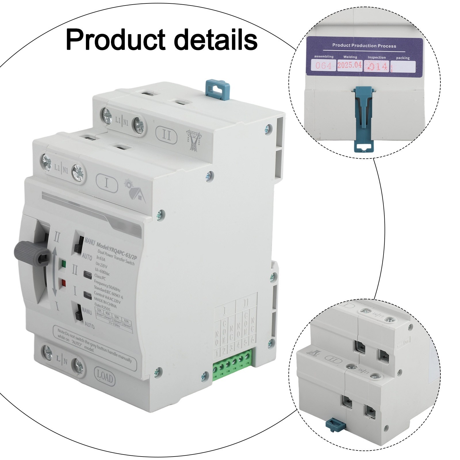 Reliable Photovoltaic Transfer Switch 2P 63A AC220V for Continuous Operation