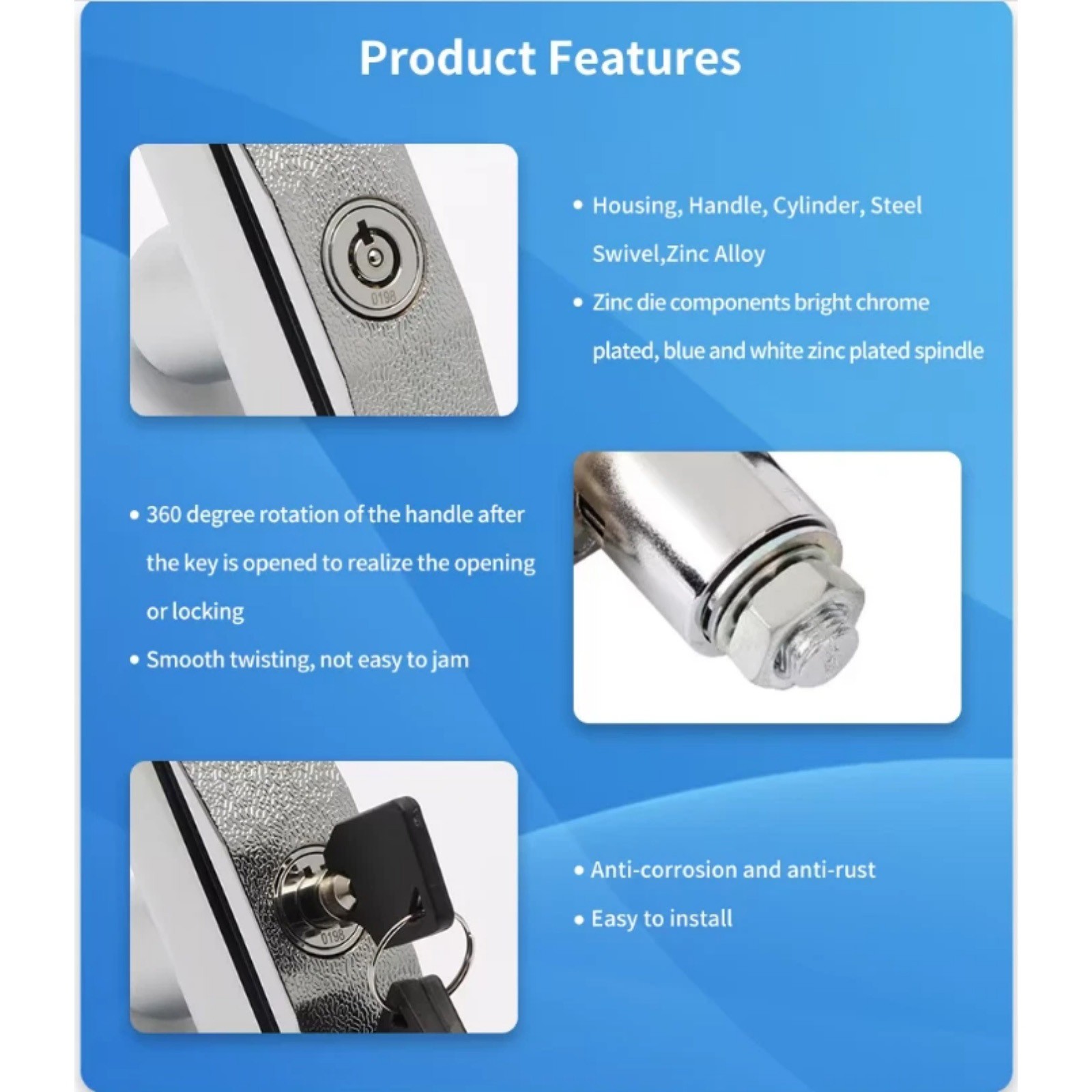 Zinc Alloy T Lock for Arcade Game with 3 Keys Water Vending Machine Security
