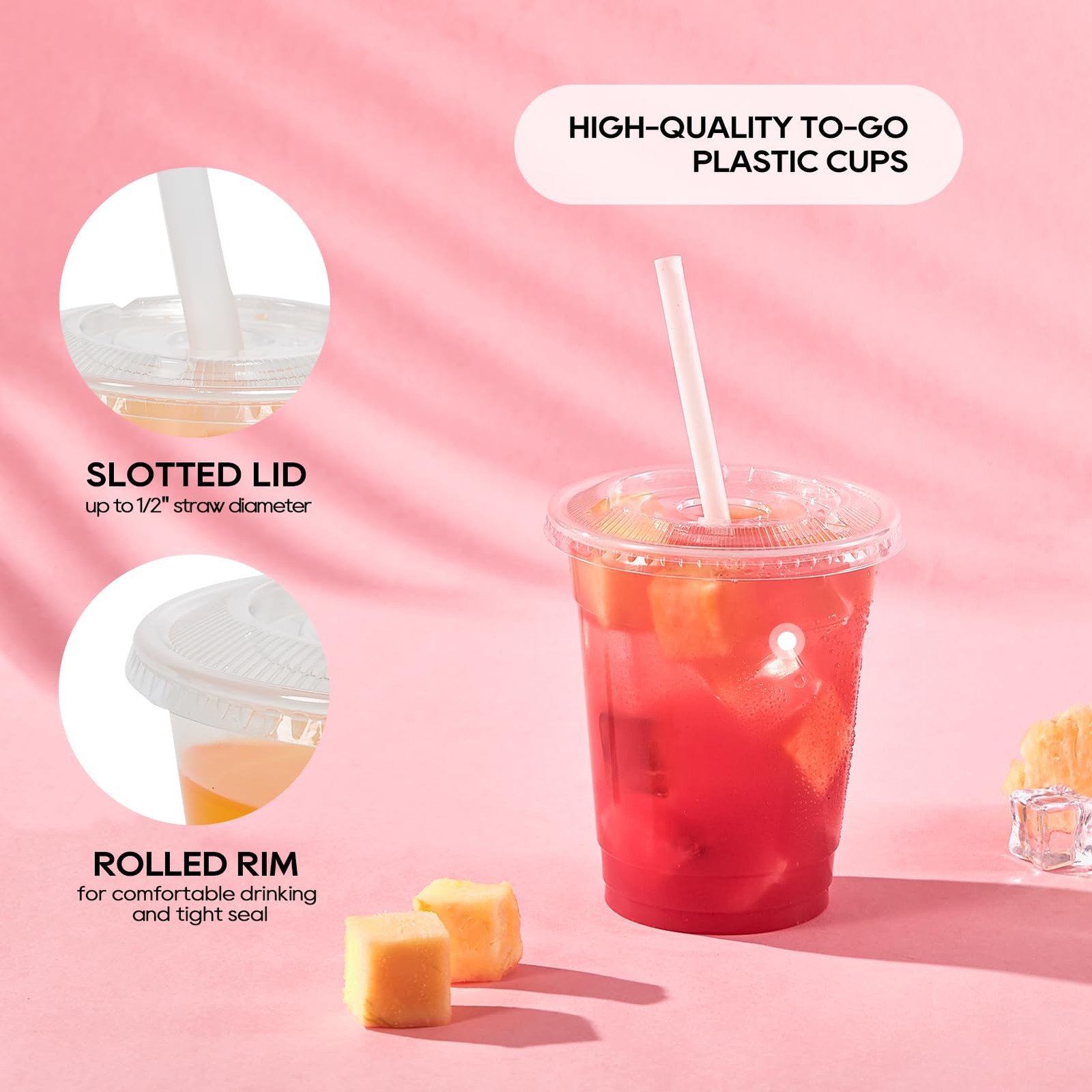 100 Pack 12 OZ Clear Plastic Cups, Cold Party Drinking 12 Ounces, Clear-1