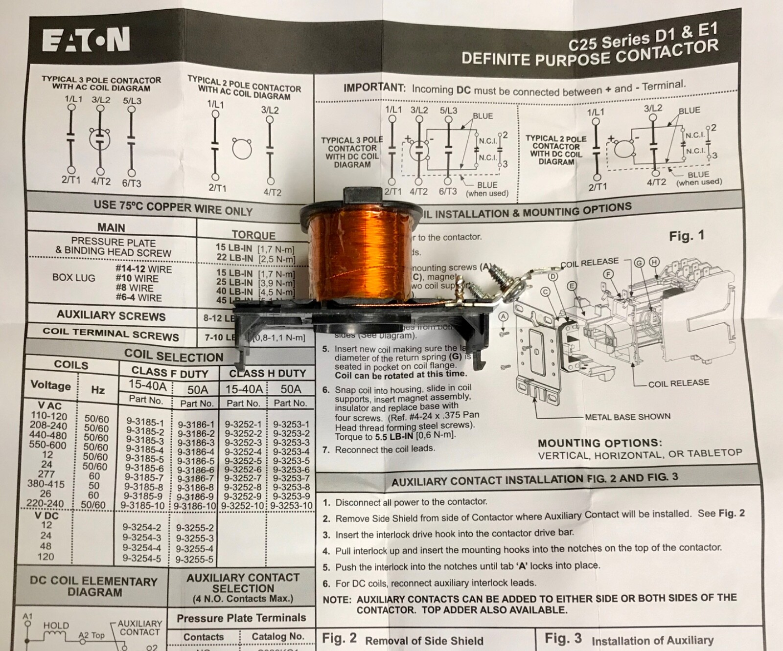 EATON CUTLER HAMMER 9-3185-1 50MM DP Coil 15-40 AMP 110 120VAC 9 3185 1 15-40AMP