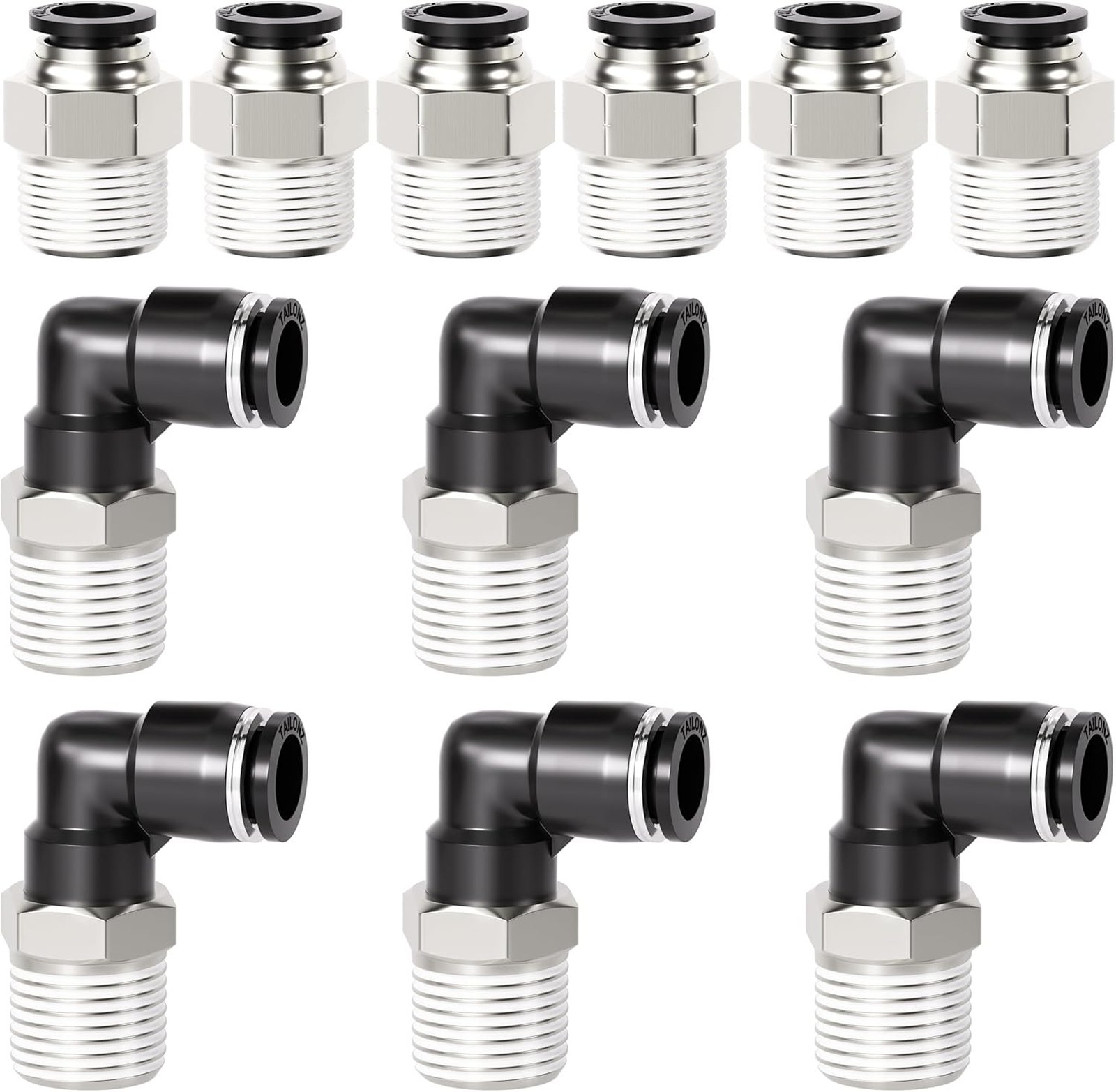 Elbow and Straight Push-in Connect Fittings Copper Plastic 1/2 Inch Tube NPT