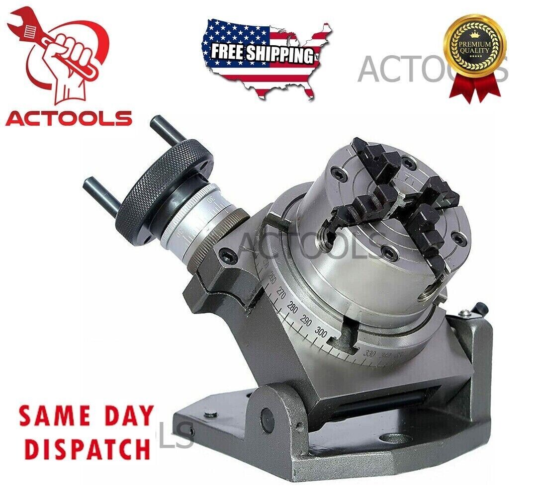 New Tilting Rotary Table 4″(100mm) + 70mm Independent Chuck 4 Jaws USA ACTOOLS