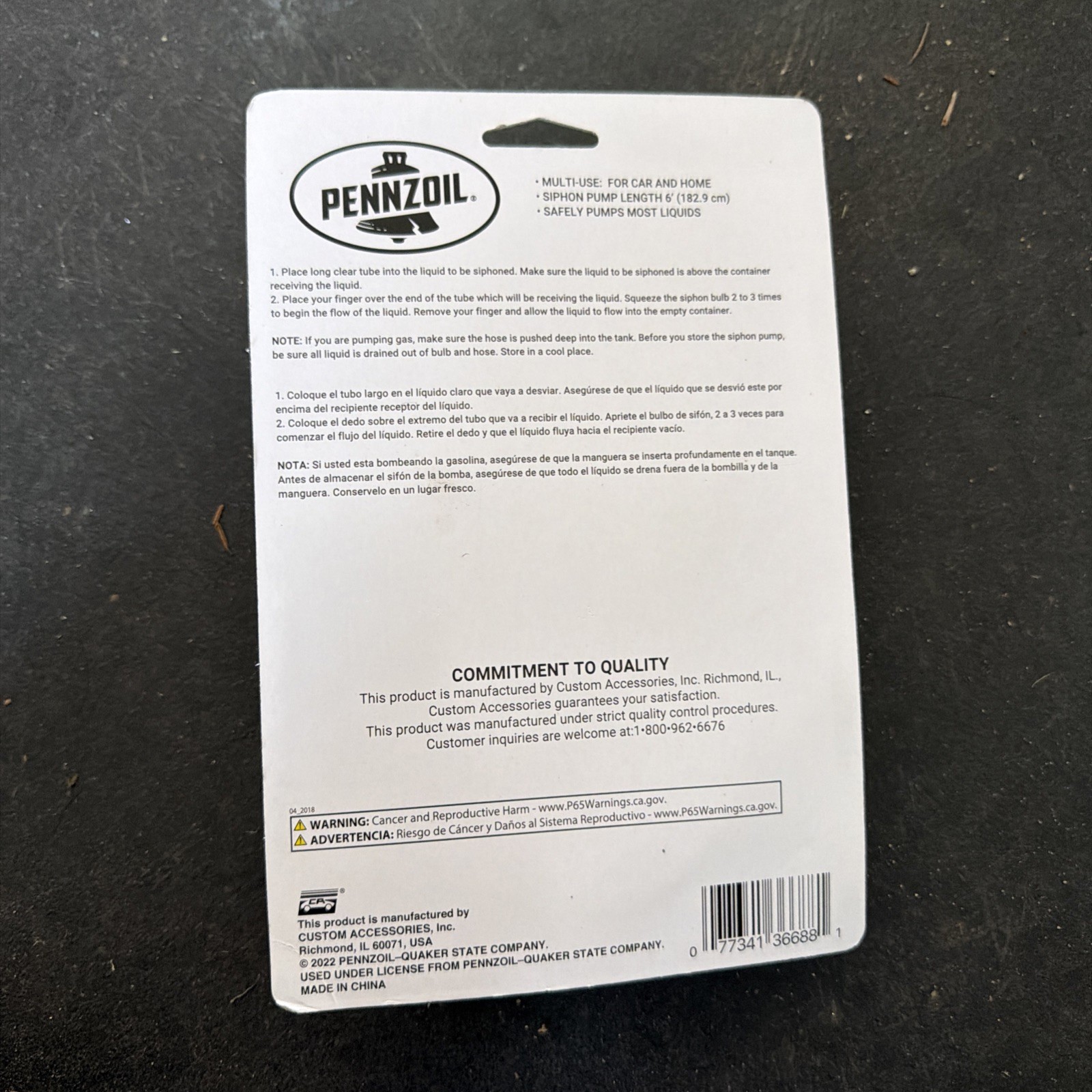 Pennzoil Hand Operated Plastic 72 in. Siphon Pump 36688