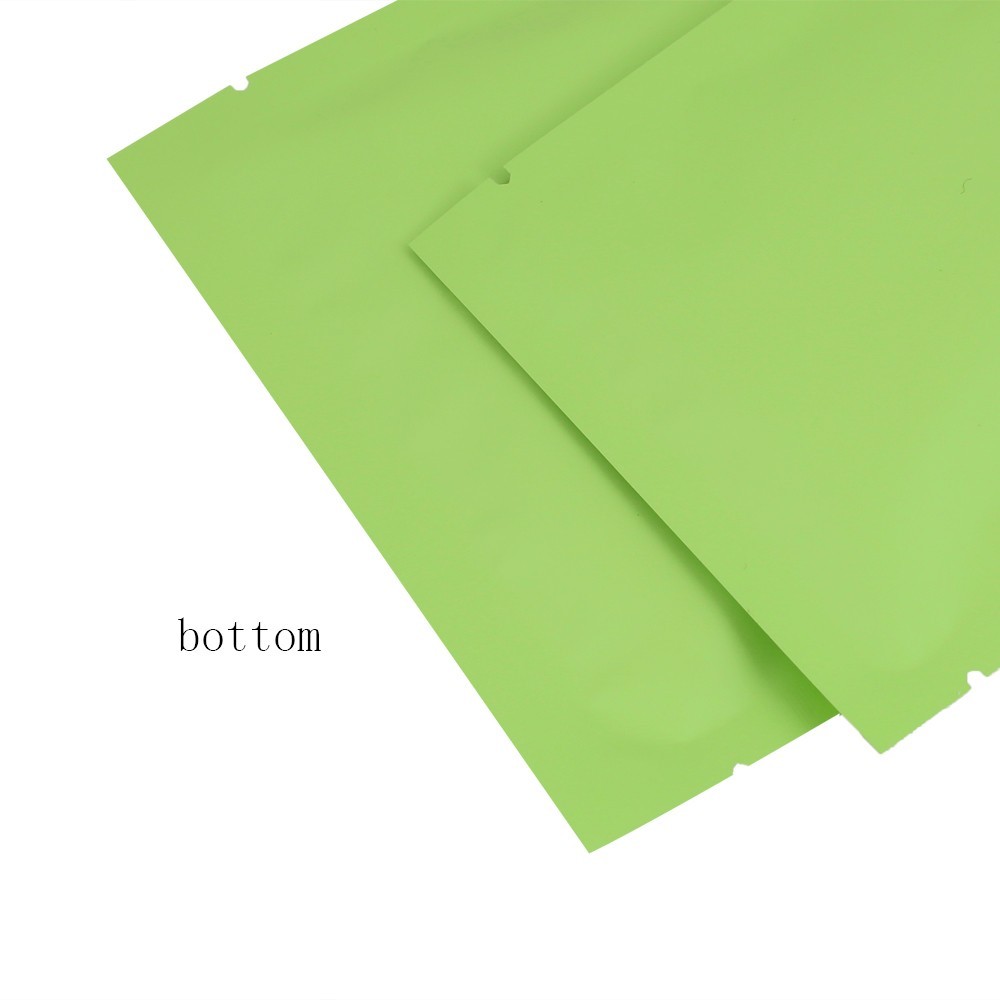 Double-Side Green Flat Open Top Mylar Sample Bags Pouches Variety Quantity Sizes