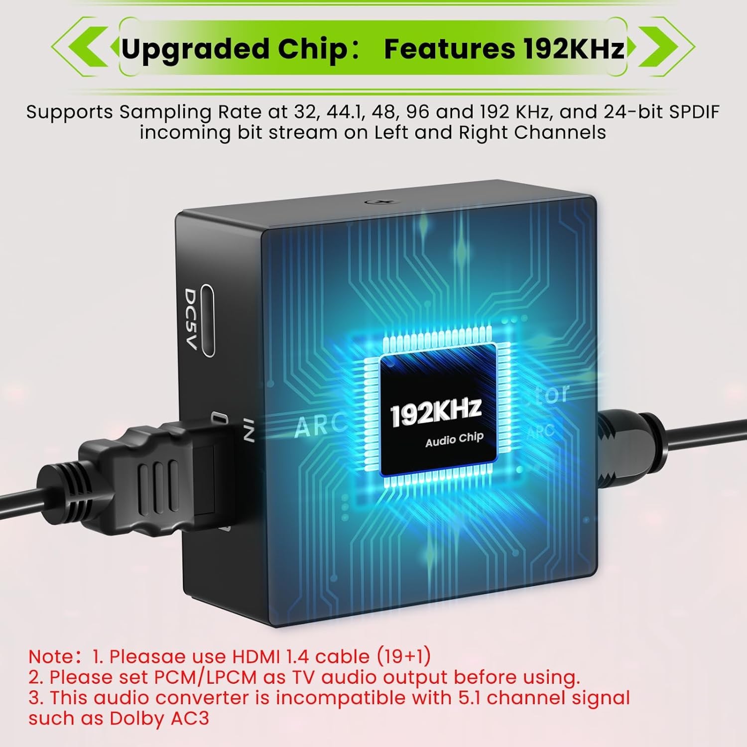 ARC Audio Extractor HDMI ARC to Toslink Optical 3.5mm AUX Output HDMI to