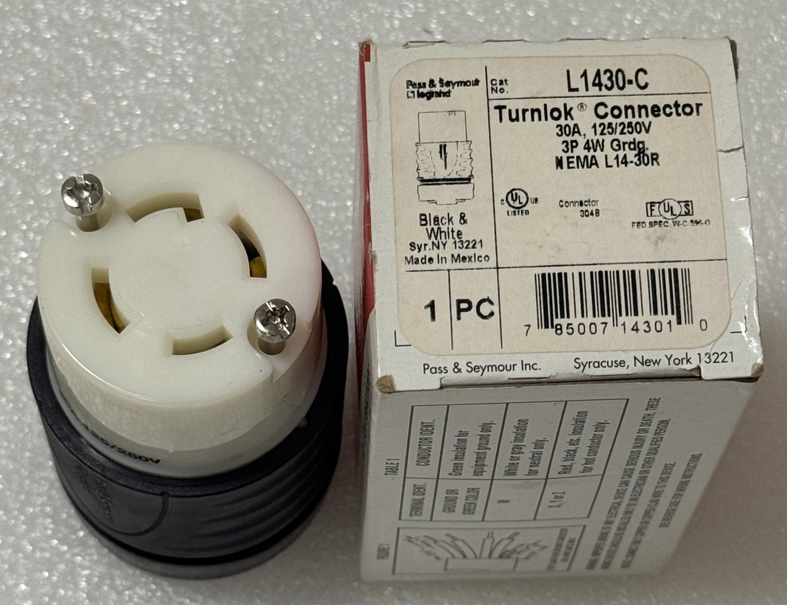 PASS & SEYMORE MEXICO LEGRAND L1430-C CORD CONNECTOR 30A 125/250V 3P 4W L14-30R