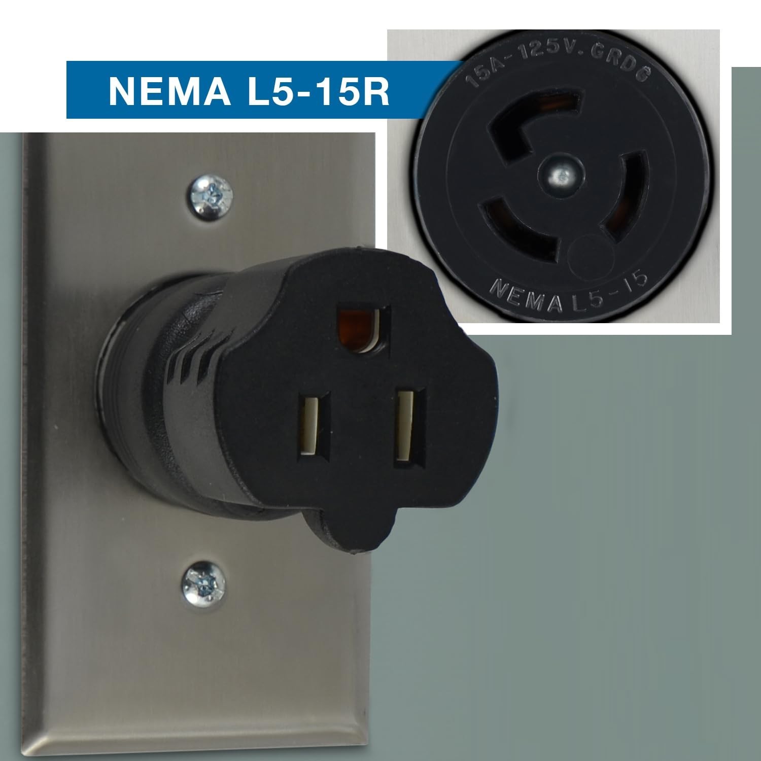 Conntek 30120 UNO Locking Plug NEMA L5-15P to NEMA 5-15R 125-Volt Adapter Bla…