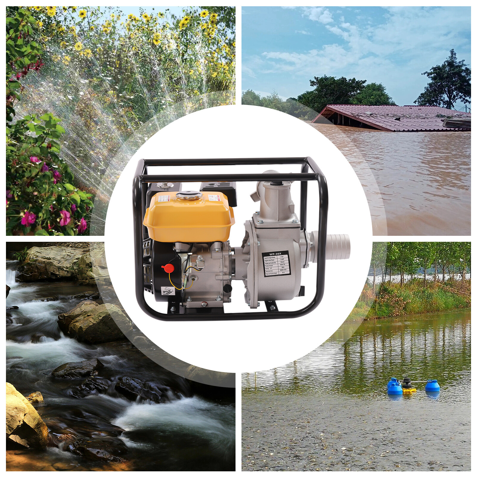 4 Stroke 7.5HP Gas Power Semi-Trash Water Pump High Pressure Garden Irrigation