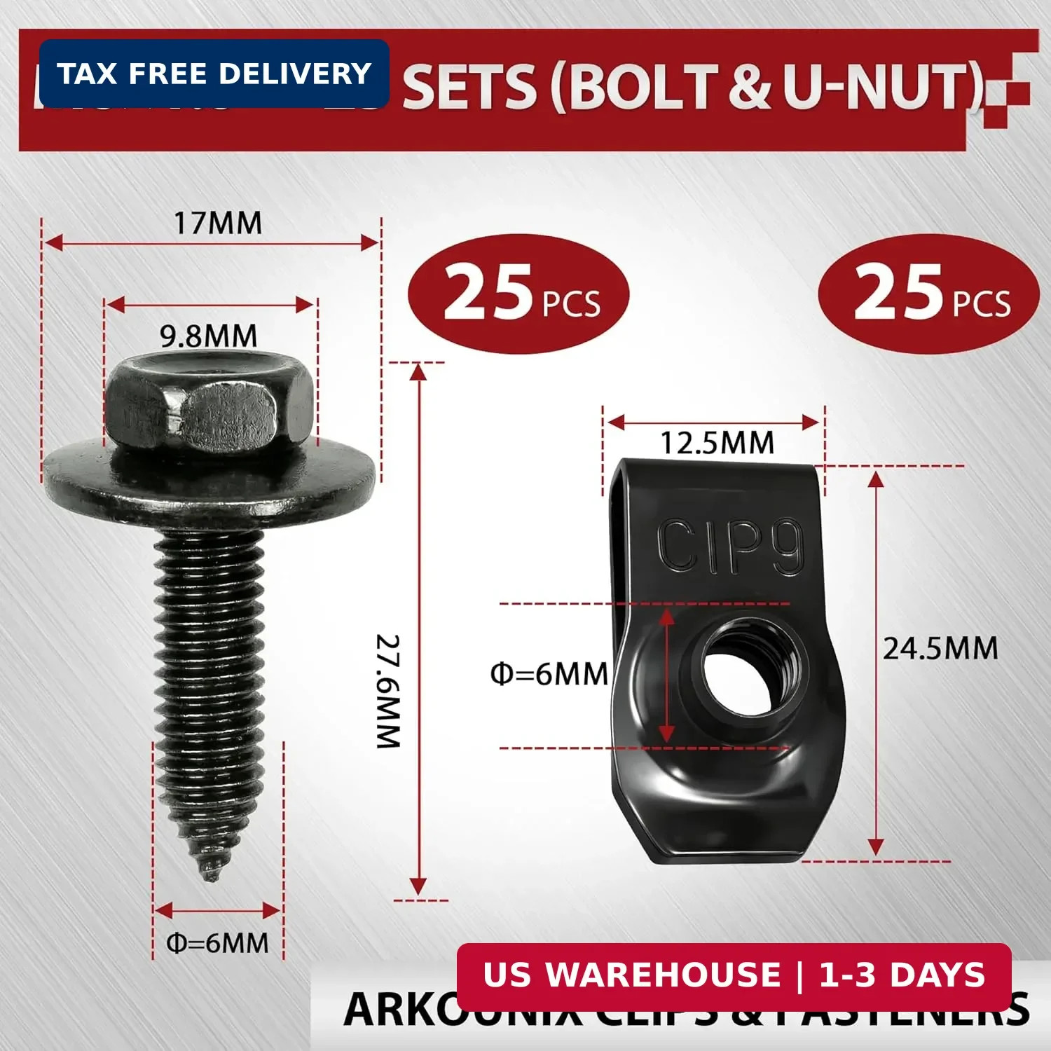 50 Pcs Automotive Body Bolts/Screws & U-Nut Clips Kit, Multipurpose Fender Bolts
