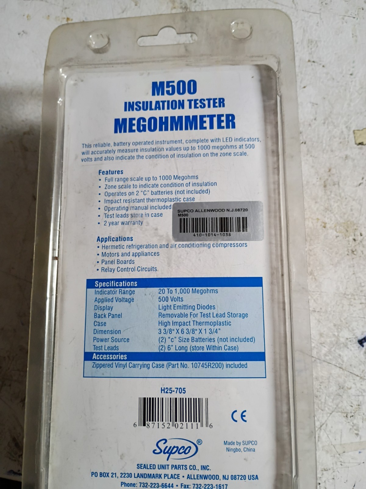 Supco M500 Insulation Tester/Electronic Megohmmeter – Soft Carrying Case