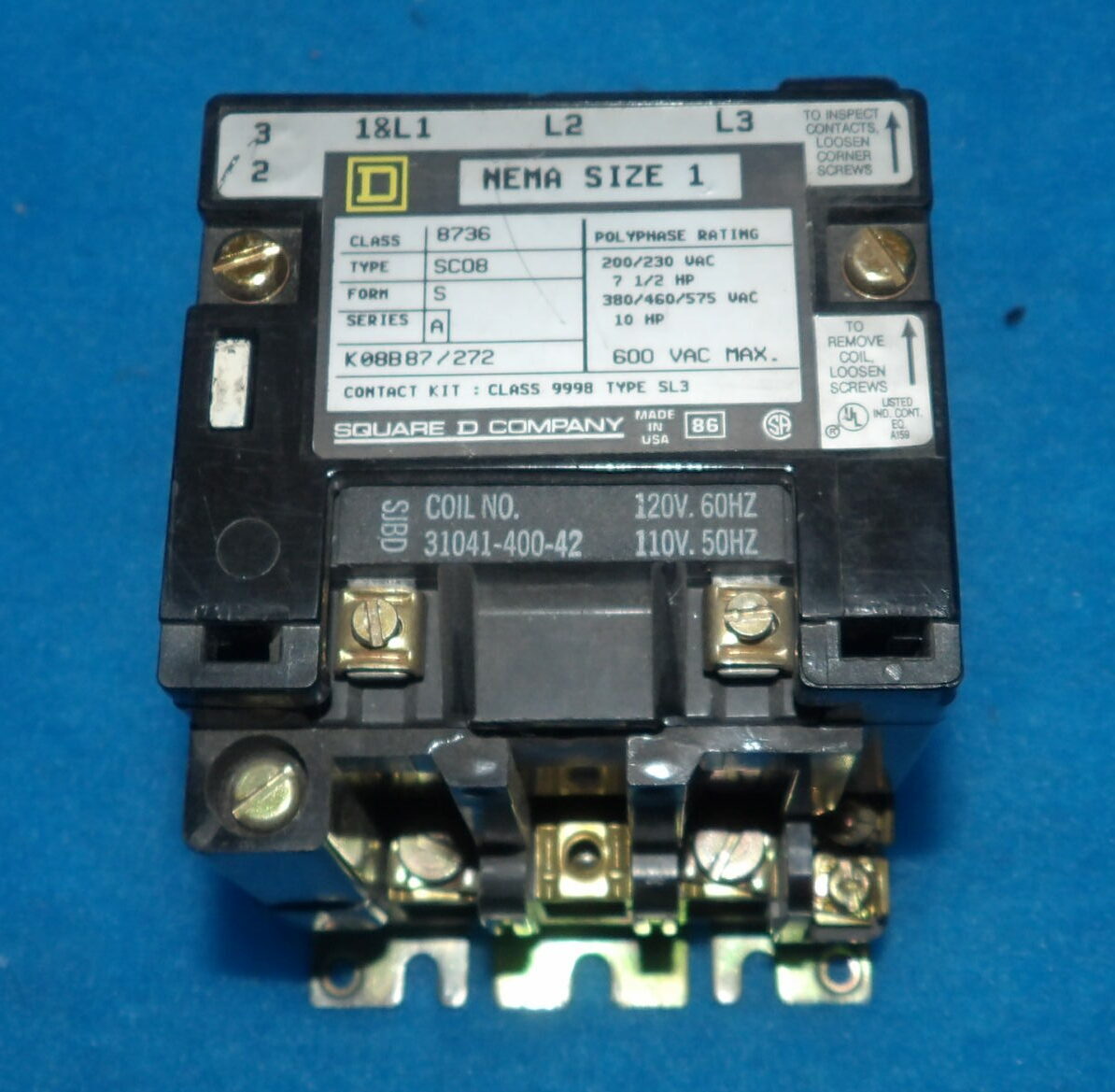 Square D 8736 SCO8 Form S Series A Size 1 Contactor + 1 Year Warranty
