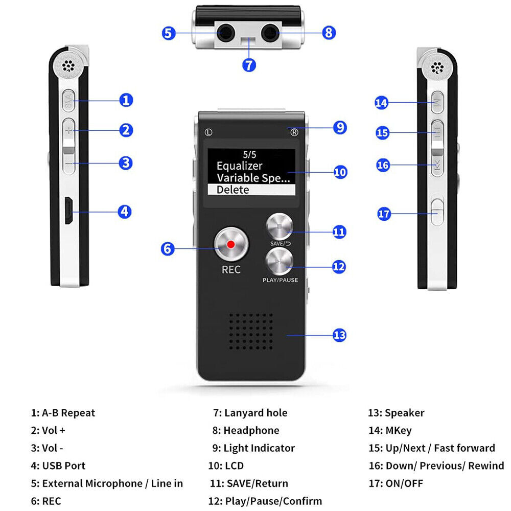 Digital Voice Recorder Dictaphone Mp3 Mini Pocket Audio Recorder Mic Lecture US