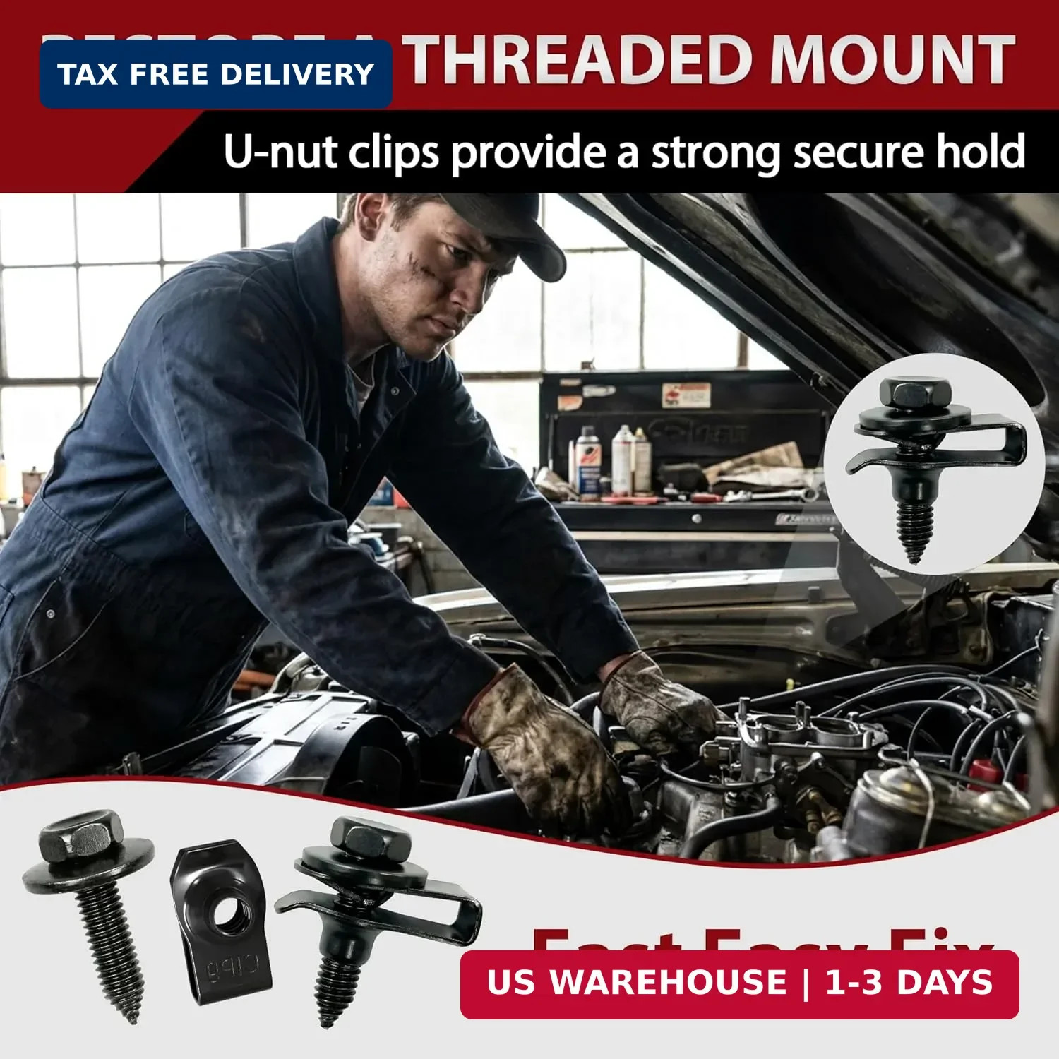 50 Pcs Automotive Body Bolts/Screws & U-Nut Clips Kit, Multipurpose Fender Bolts