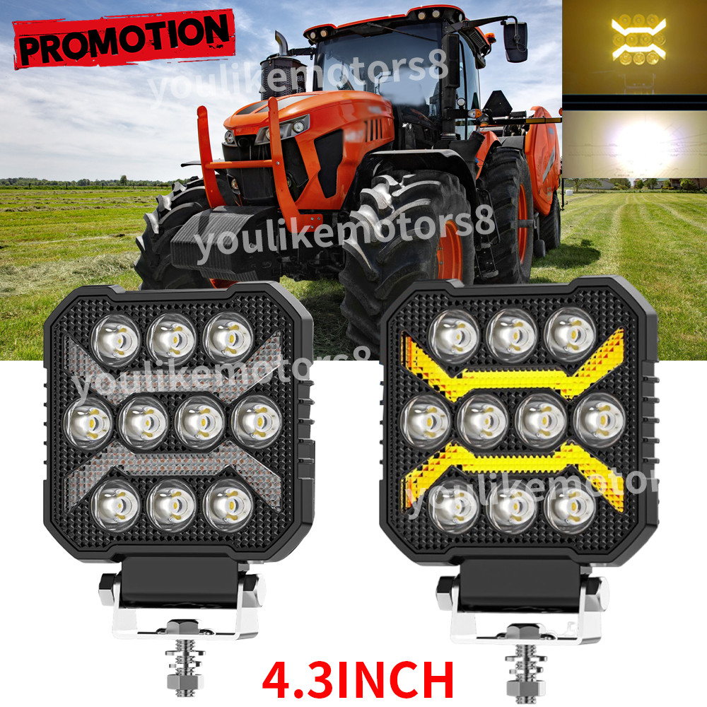 2X Square 4.3» in LED Work Light Headights Fit John Deere Kubota Kubota Tractor