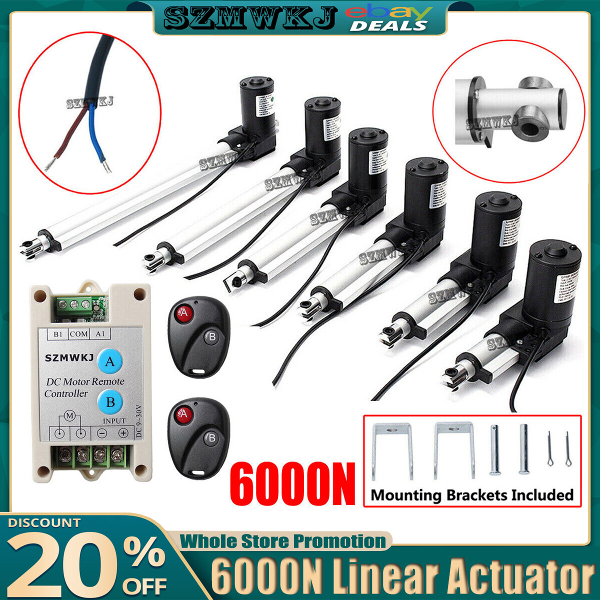 US Linear Actuator 6000N 1320lbs Lift Heavy Duty 12V Motor &Controller &Brackets