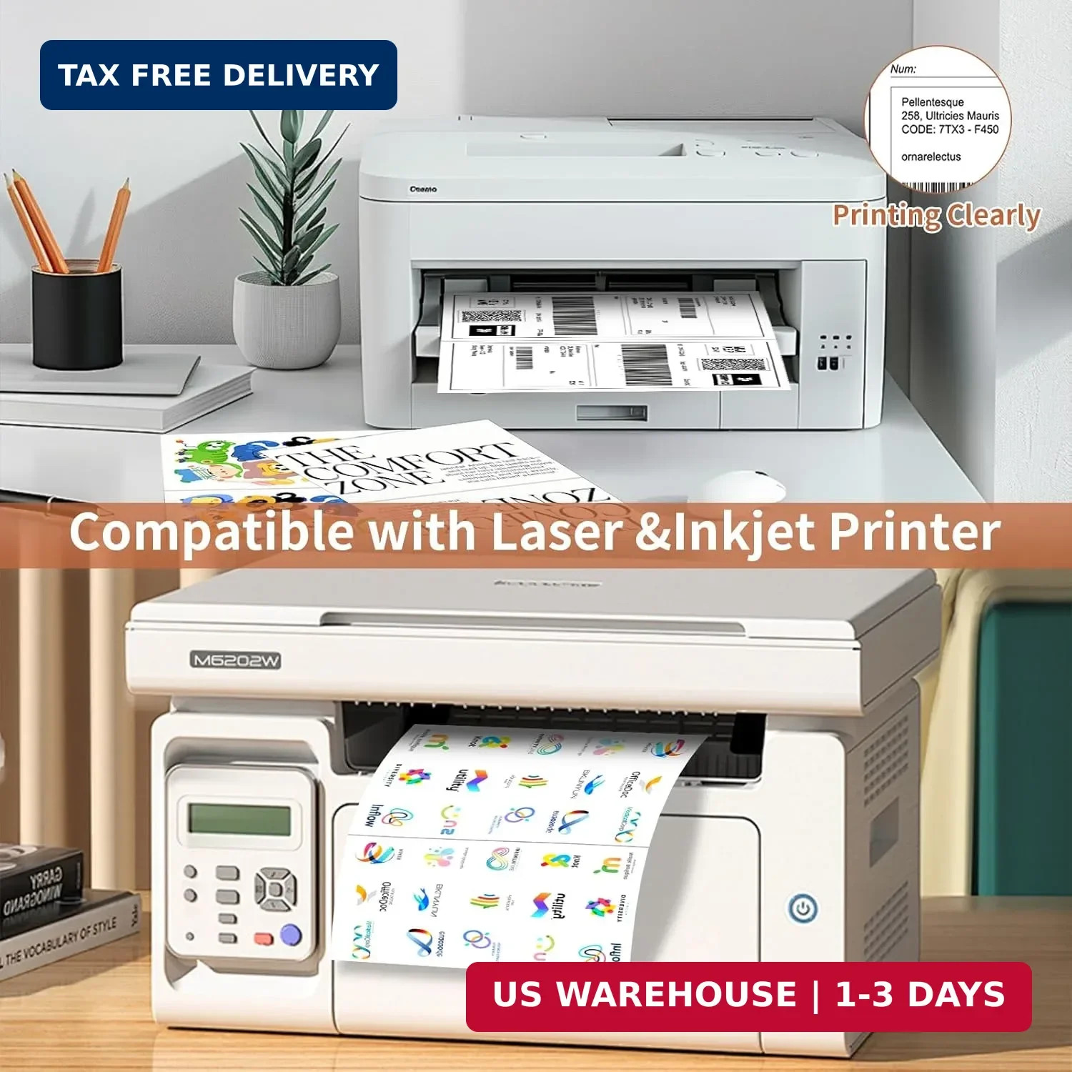Half Sheet Labels, 2 per Sheet, 25 Sheets, 50 Labels, 8.5″ x 5.5″ Shipping Label