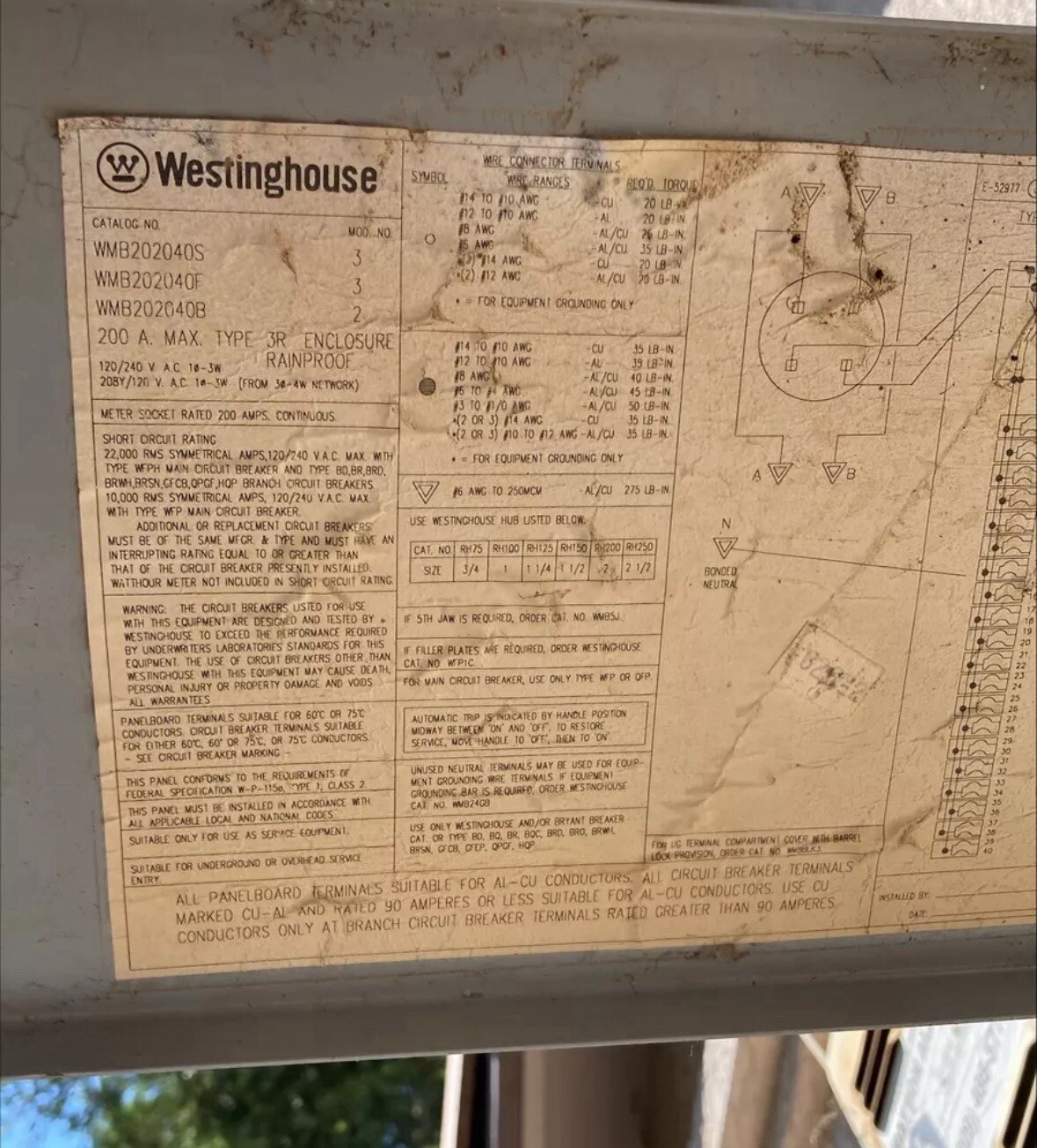 WESTINGHOUSE OR CUTLER HAMMER BUSS BAR 200AMP 120/240V 1PH 20 SPC.