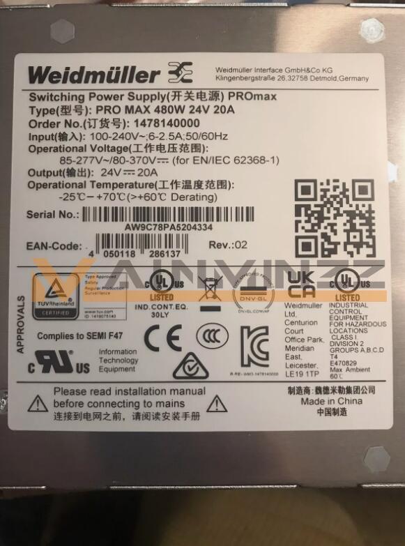 ONE New Weidmüller 1478140000 PRO MAX 480W 24V 20A Power Supply