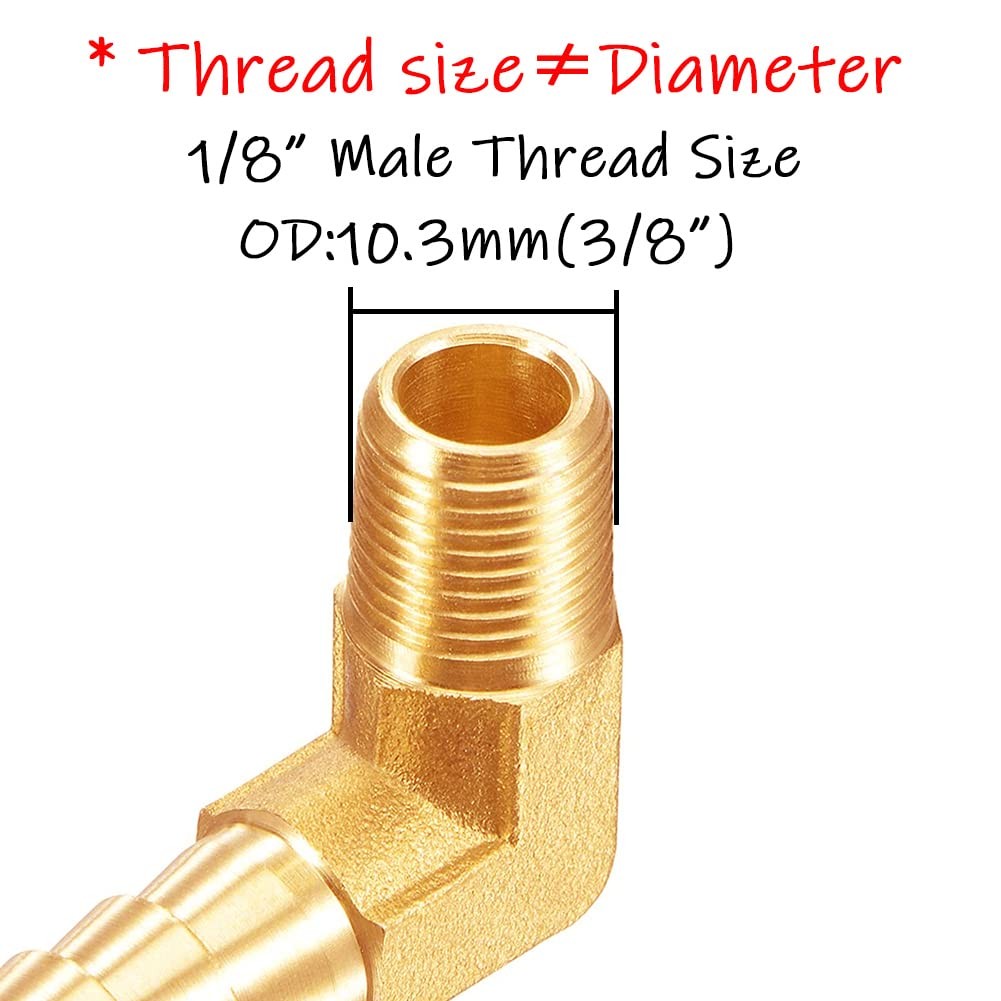 3PCS Brass 1/8″ NPT Male to 3/8″ Barb 90 Degrees Elbow Hose Barb Fittings Ada…